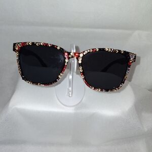 Embellished Black Sunglasses With Red, Good And Black Rhinestones